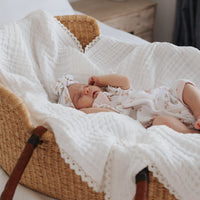 Pretty White Muslin Lace Blanket Swaddle Photography Prop