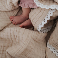Baby Girl Natural Cotton Swaddle Sand Muslin Lace Blanket