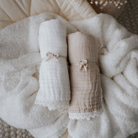 Baby Girl Natural Cotton Swaddle Sand Muslin Lace Blanket