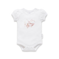 Organic Cotton Girls White Floral Blossom Print Puff Onesie Bodysuit