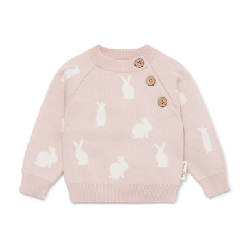 Mauve Pink Bunny Knit Jumper Easter Girls Baby Toddler