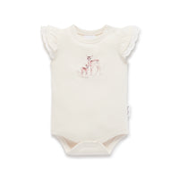 Organic Cotton Natural Deer Fawn Print Flutter Onesie