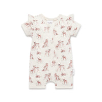 Aster & Oak Summer Short Deer Fawn Meadow Zip Romper