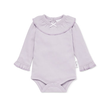 Baby Girl Lavender Rib Ruffle Onesie Bodysuit