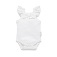 Aster & Oak Ribbed Baby Girls Bodysuit White Rib Singlet Onesie