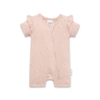 Baby Girls Pretty Flutter Sleeve Petal Pointelle Zip Romper
