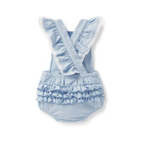 Baby Girls Denim Romper Chambray Ruffle Playsuit Ruffles