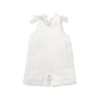 Baby Girls Ruffle Overalls White Muslin Tie Romper Summer