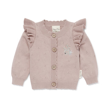 Aster & Oak Baby Girls Mauve Pink Pointelle Knit Cardigan
