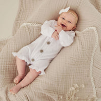 White Knit Ruffle Romper
