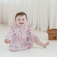 Pink Floral Girls Embroidered Ruffle Dress & Bloomer Set