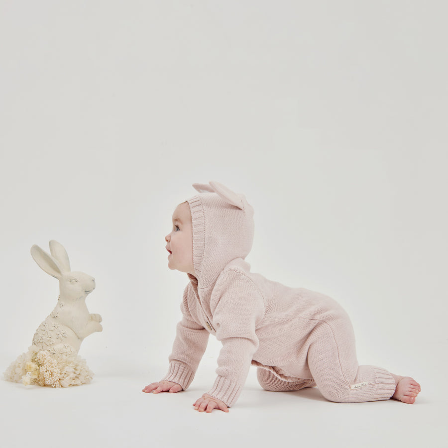 Mauve Pink Baby Newborn Bunny Knit Romper Knitted