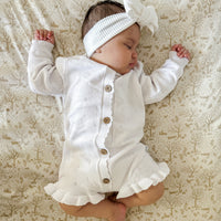 White Knit Ruffle Romper