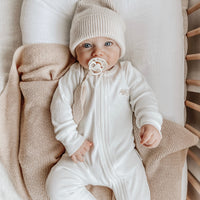 Natural Ribbed Zip Romper Essentials Baby Newborn Basics