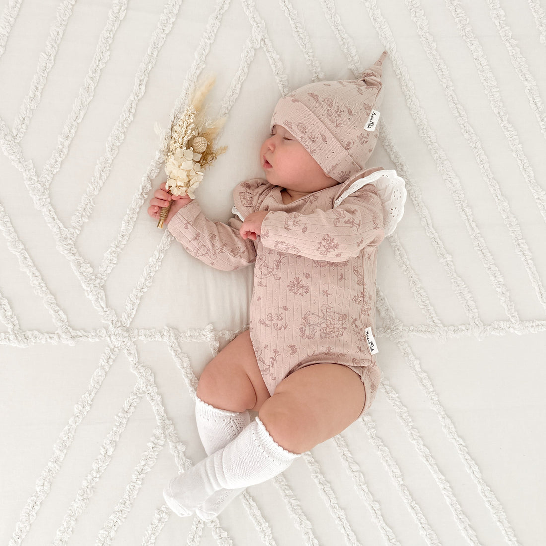 Baby Girl Pink Pointelle Duck Family Flutter Onesie Bodysuit