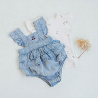 Cherry Tencel Denim Ruffle Playsuit