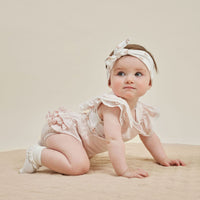 Baby Girls Flutter Ruffle Bird Pink Chambray Playsuit