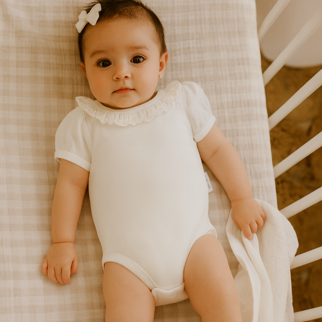 White Ruffle Rib Puff Sleeve Onesie