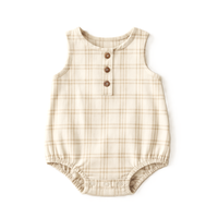 Beige Plaid Flannel Bubble Romper
