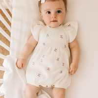 Cherry Embroidered Knit Romper