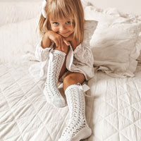 Condor Full Lace Knee High Socks - Cream