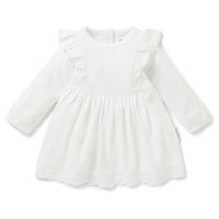 Girls White Snow Rib Ruffle Dress Lace Organic