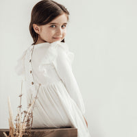 Girls White Snow Rib Ruffle Dress Lace Organic