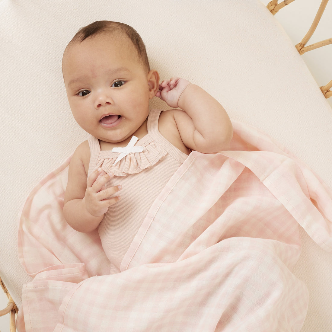 Baby Girls Cotton Pink Gingham Muslin Wrap Swaddle