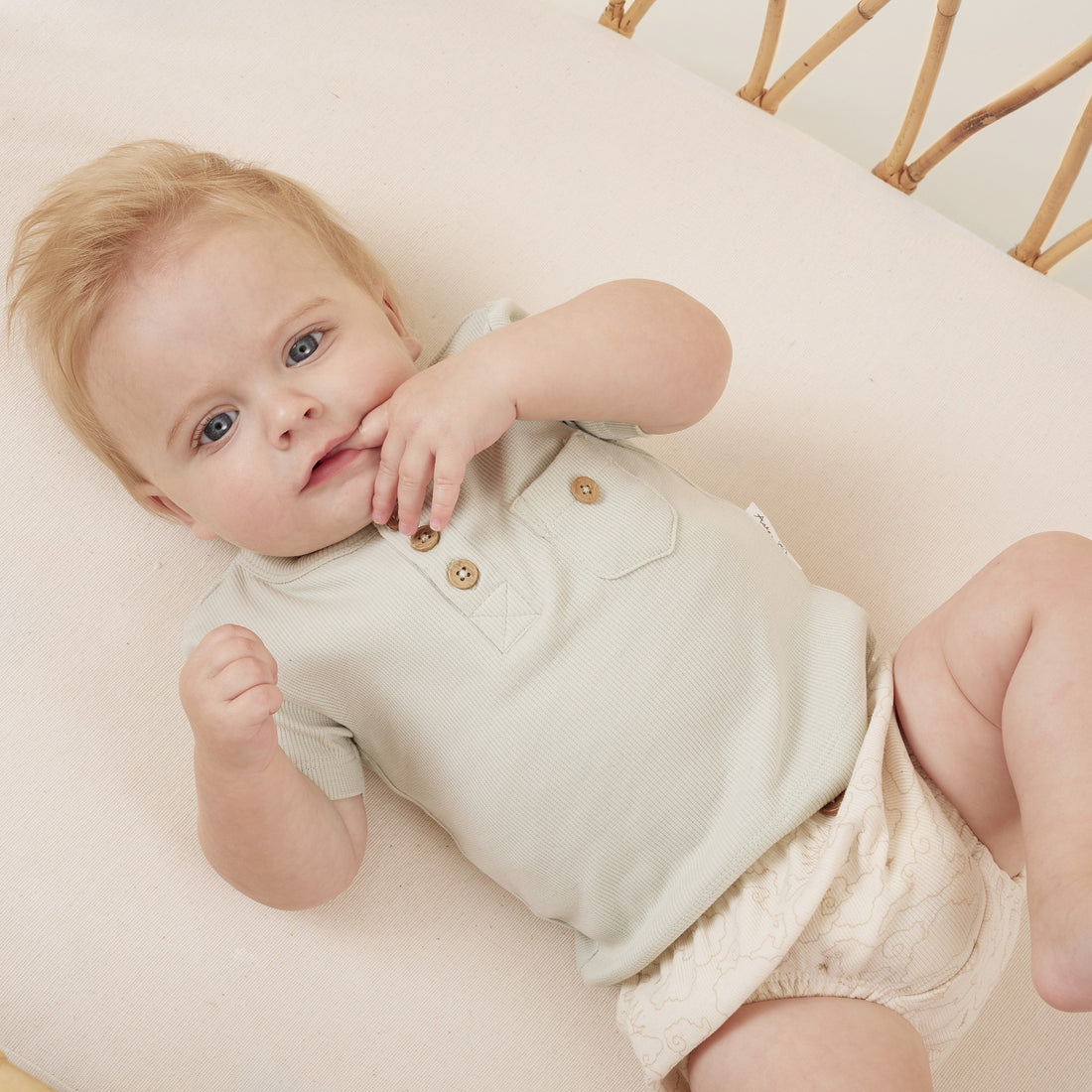 Baby & Toddler Sage Green Rib Henley Tee Top