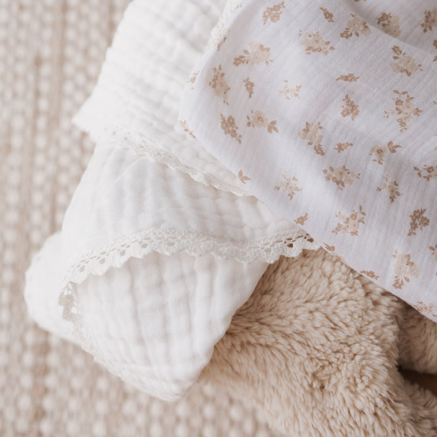 Pretty White Muslin Lace Blanket Swaddle Photography Prop