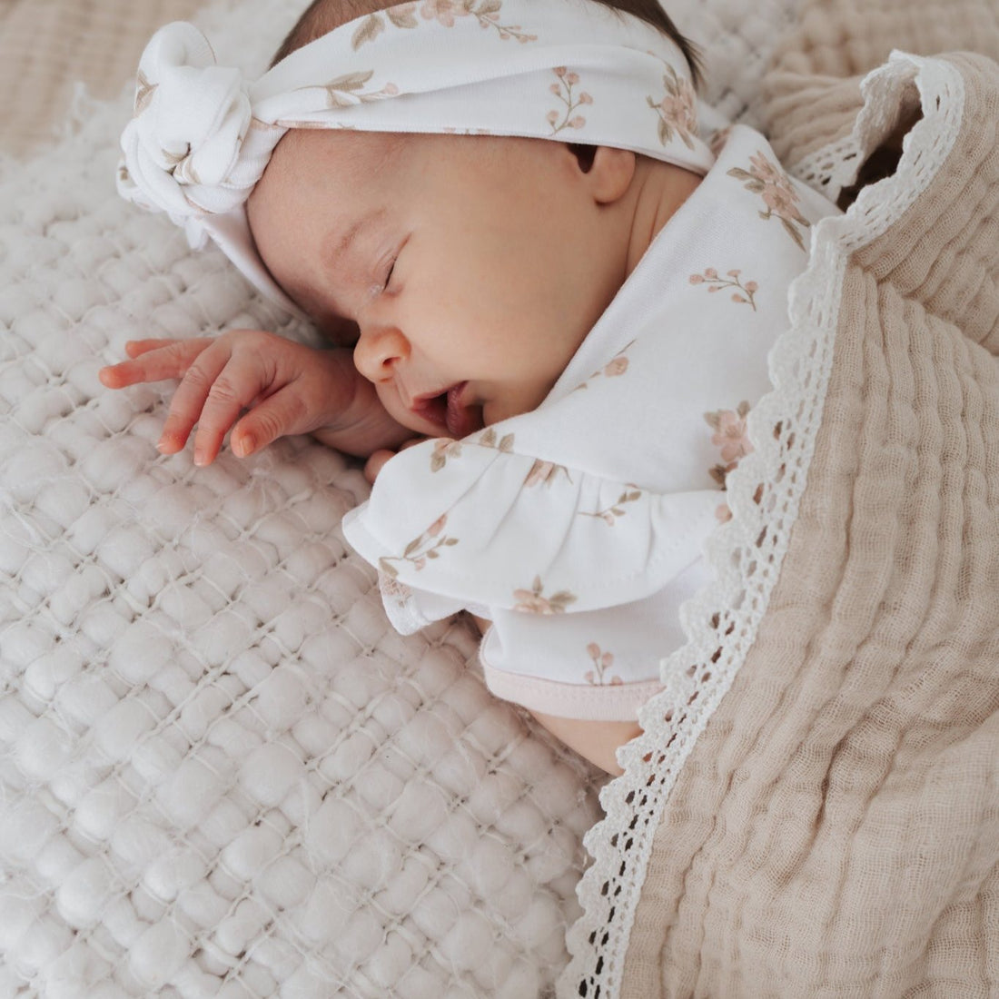 Baby Girl Natural Cotton Swaddle Sand Muslin Lace Blanket