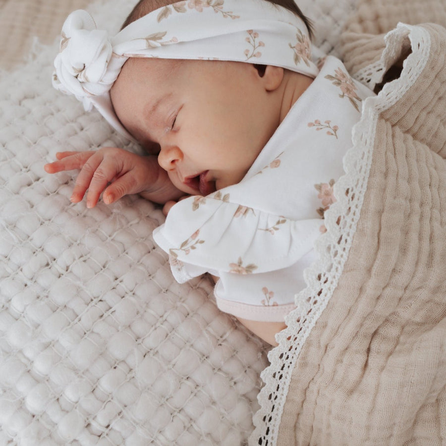 Baby Girl Natural Cotton Swaddle Sand Muslin Lace Blanket