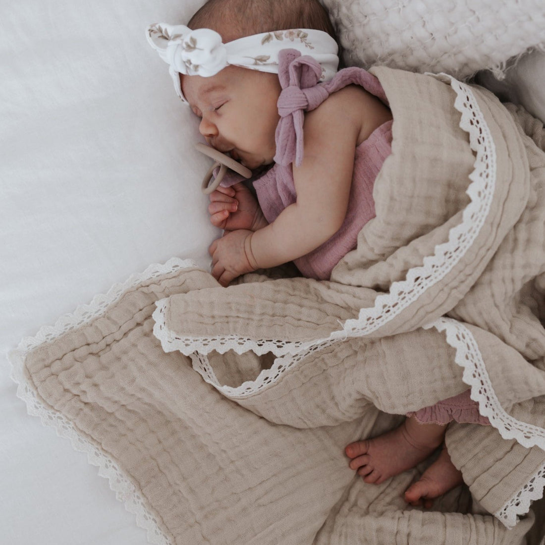 Baby Girl Natural Cotton Swaddle Sand Muslin Lace Blanket