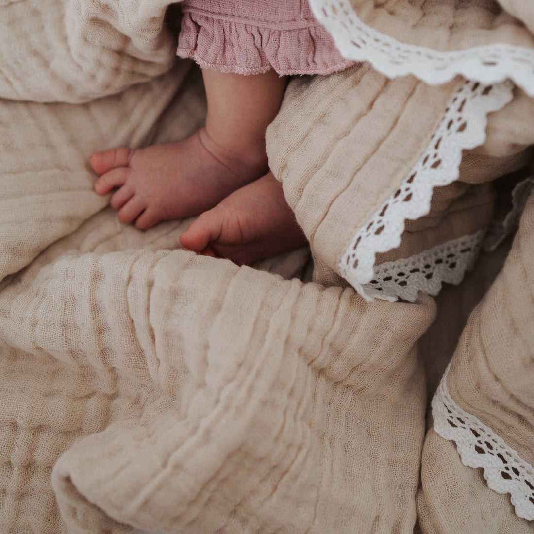 Baby Girl Natural Cotton Swaddle Sand Muslin Lace Blanket