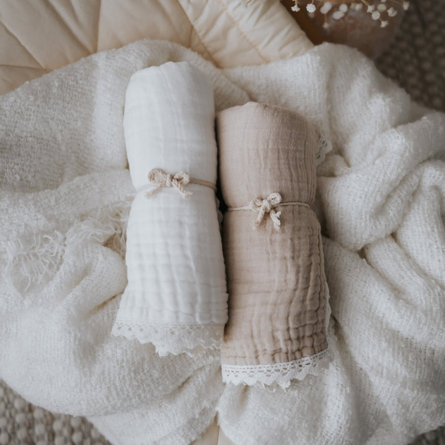 Baby Girl Natural Cotton Swaddle Sand Muslin Lace Blanket