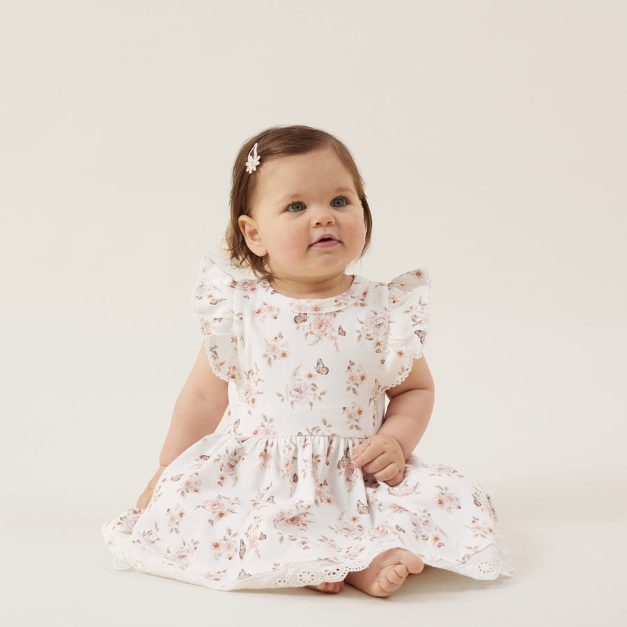 Baby & Toddler Girls Floral Butterfly Garden Ruffle Dress White