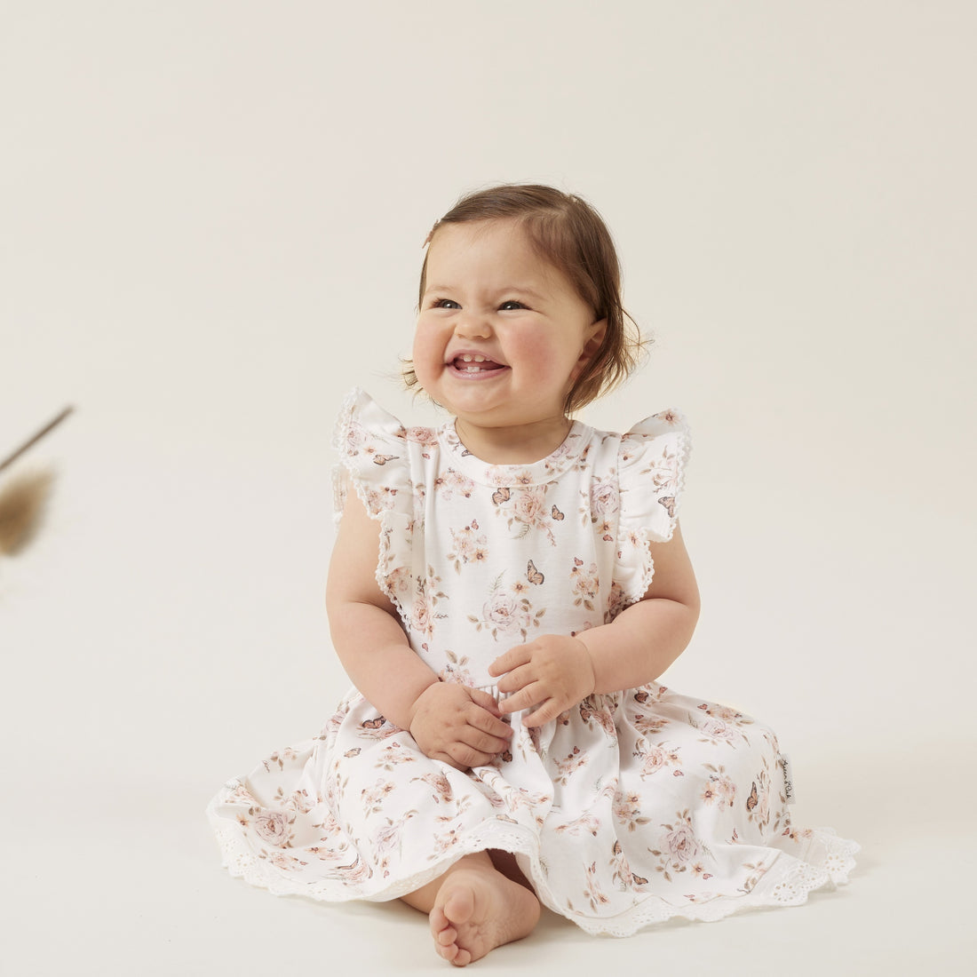 Baby & Toddler Girls Floral Butterfly Garden Ruffle Dress White