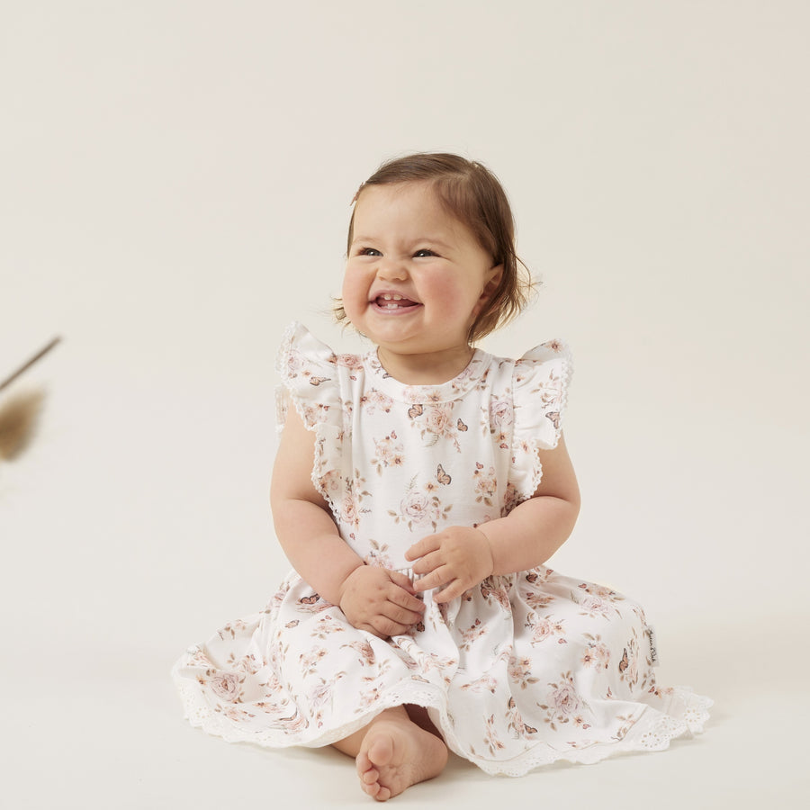 Baby & Toddler Girls Floral Butterfly Garden Ruffle Dress White