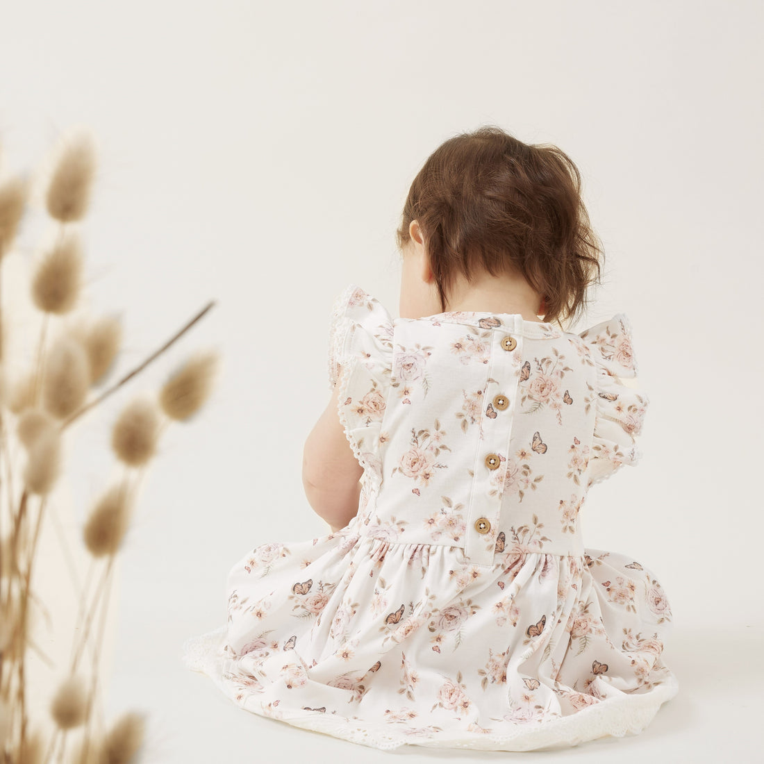 Baby & Toddler Girls Floral Butterfly Garden Ruffle Dress White