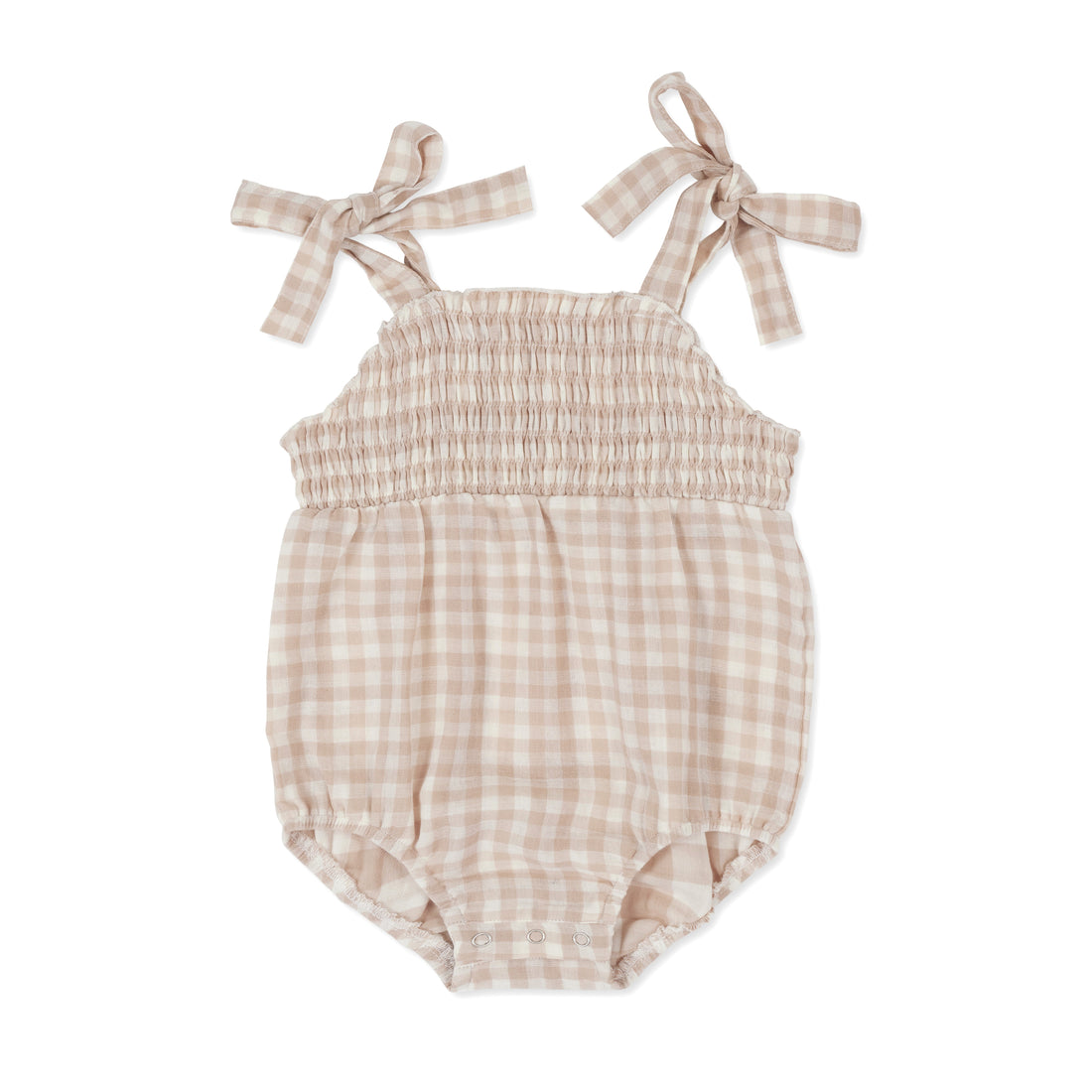 Baby Girls Muslin Check Taupe Gingham Bubble Romper