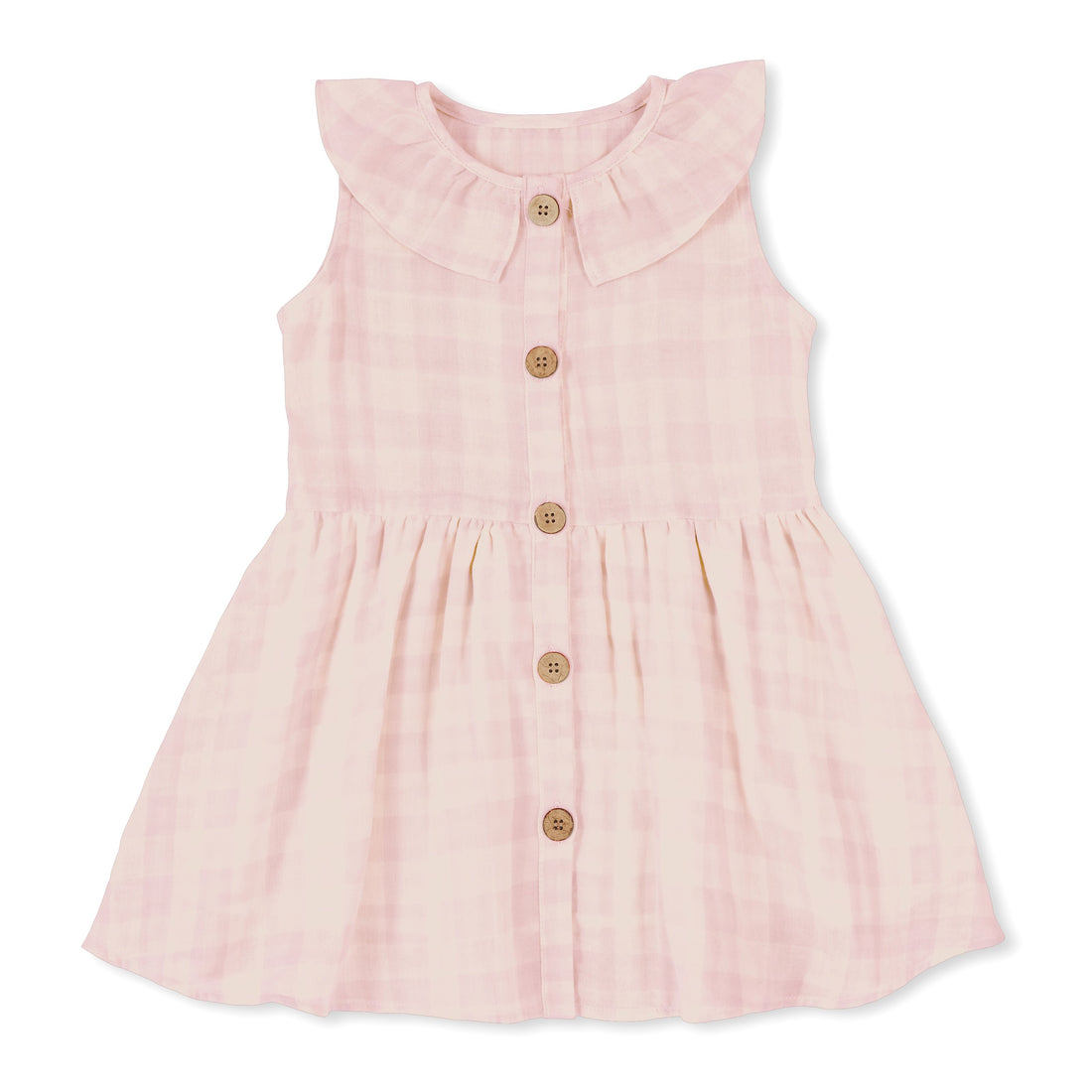 Kids Girls Pink Gingham Button Dress Muslin Plaid