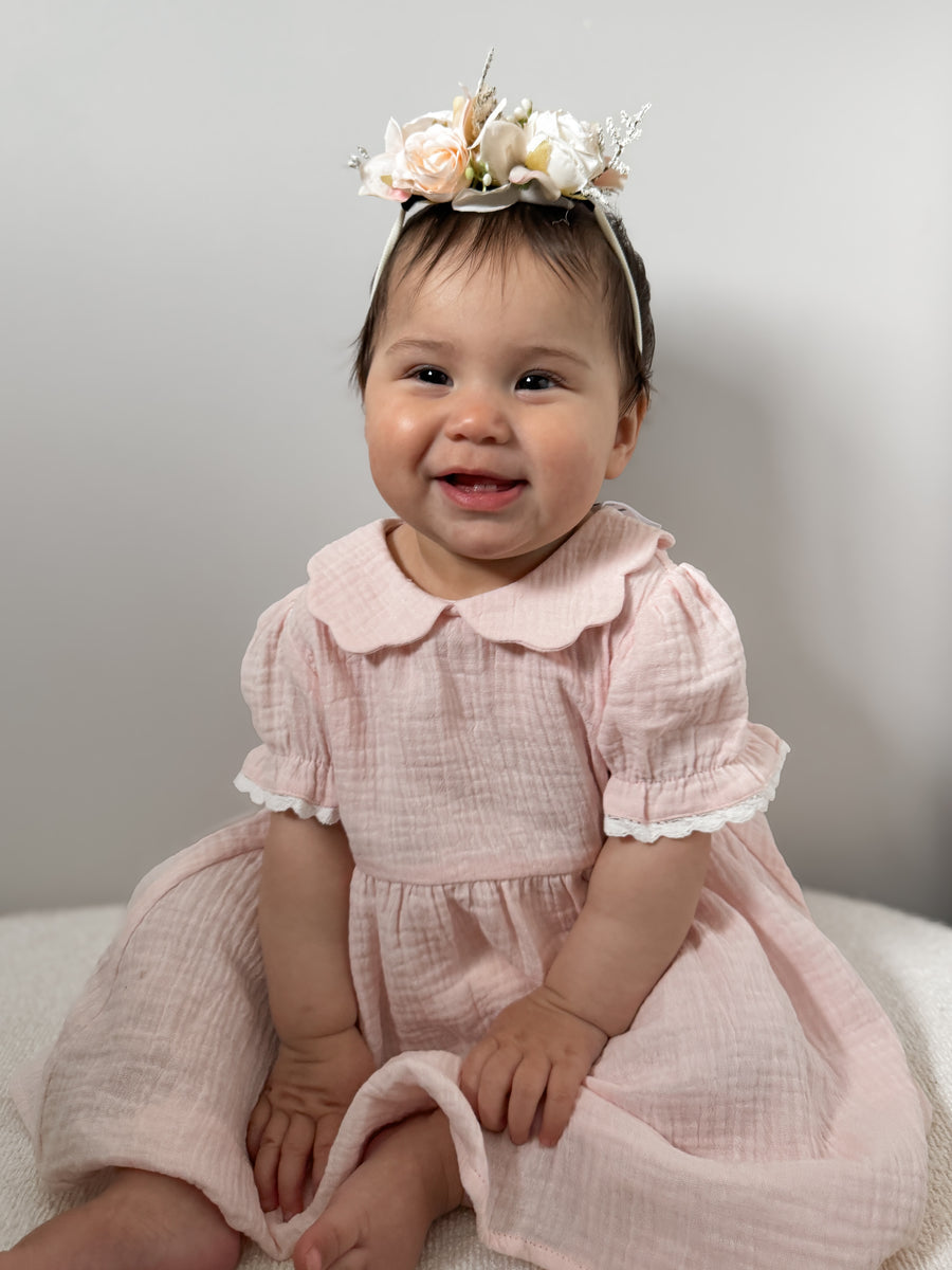 Pale Pink Muslin Trim Dress