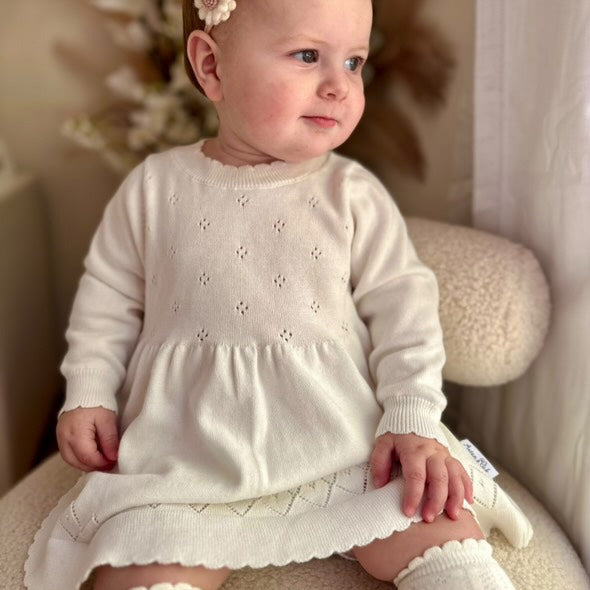 Ivory White Pointelle Knit Dress