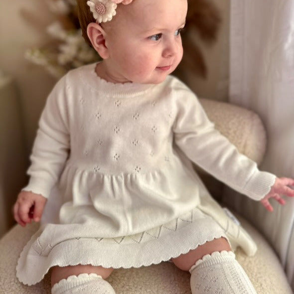 Ivory White Pointelle Knit Dress