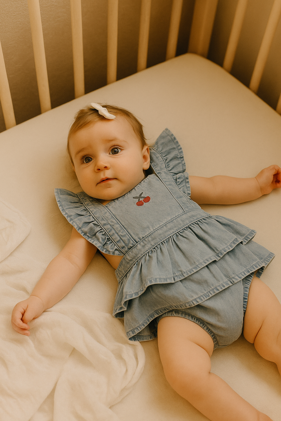Cherry Tencel Denim Ruffle Playsuit