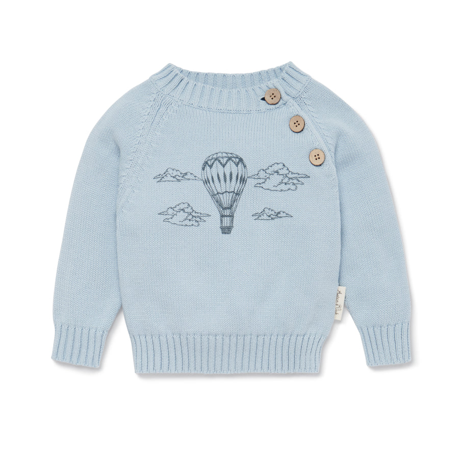Baby Boys Knitted Air Balloon Knit Jumper Sweater Blue