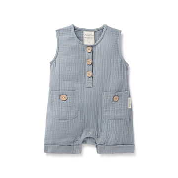 Baby Boys Blue One piece Slate Blue Muslin Romper