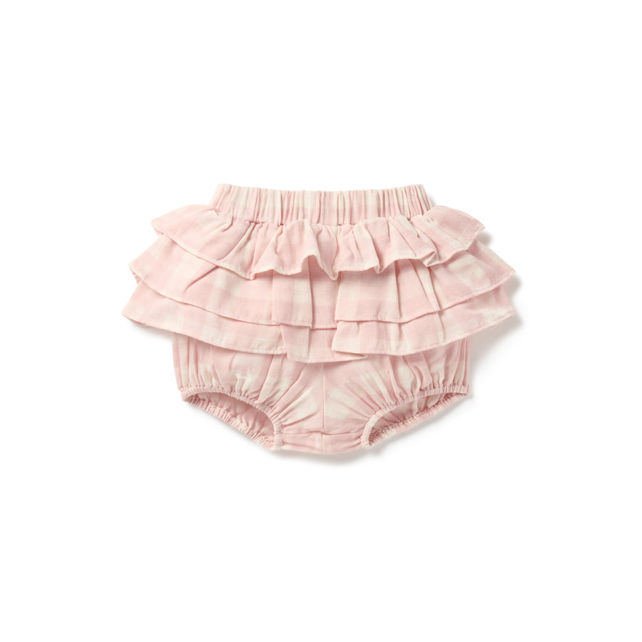 Baby Girls Cute Pink Gingham Muslin Ruffle Bloomers