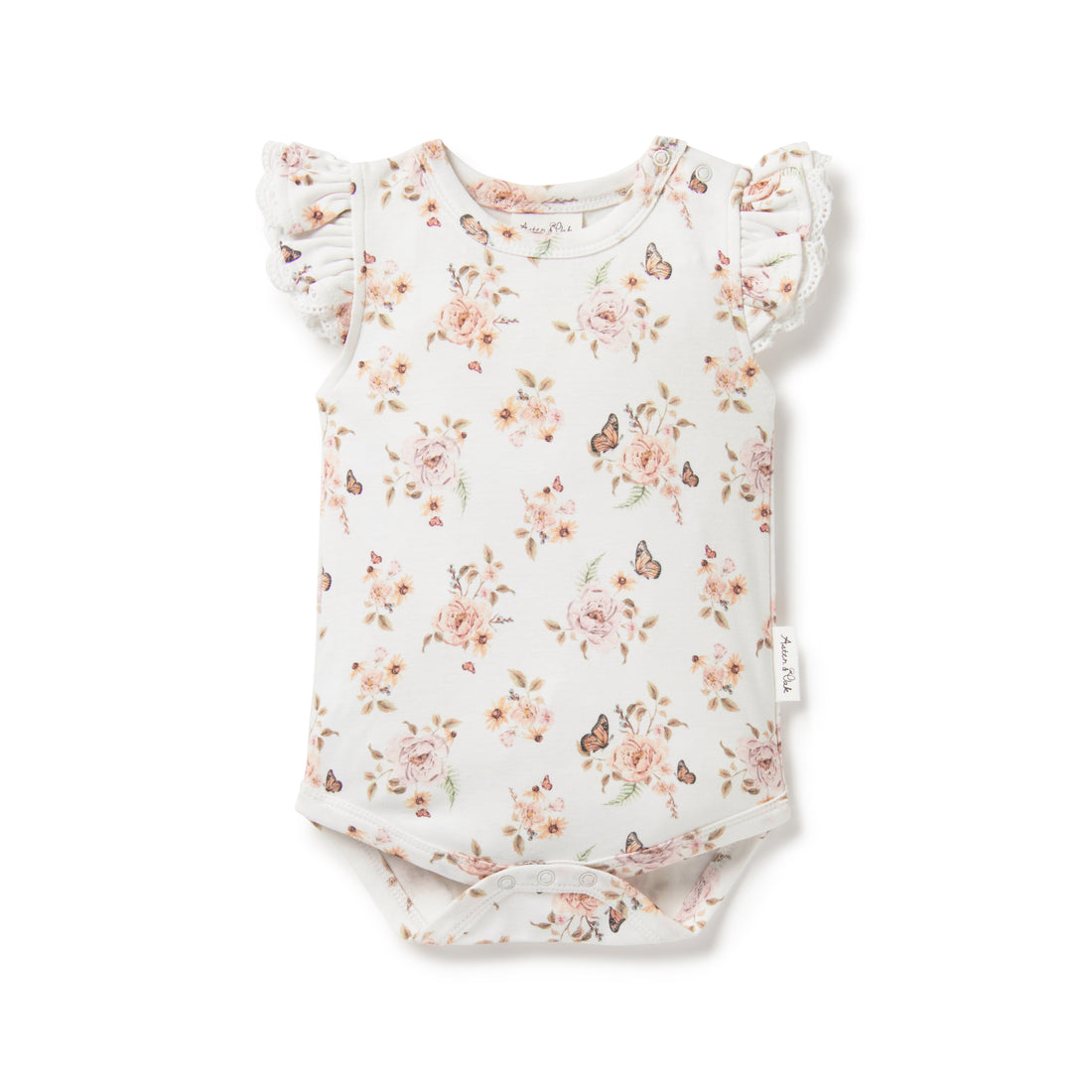 Baby Girls Butterfly Garden Lace Onesie White Floral