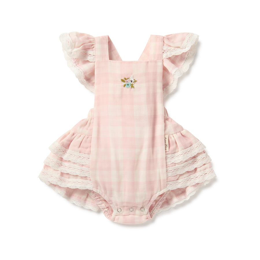 Baby Girl Pink Gingham Muslin Playsuit Romper Checkered